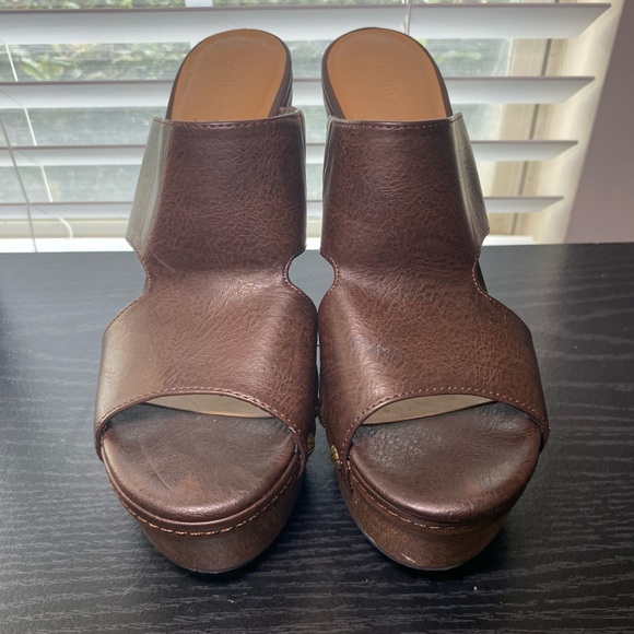 Dollhouse Y2K Brown Leather Platform Mules Size 8.5 - Picture 1 of 7